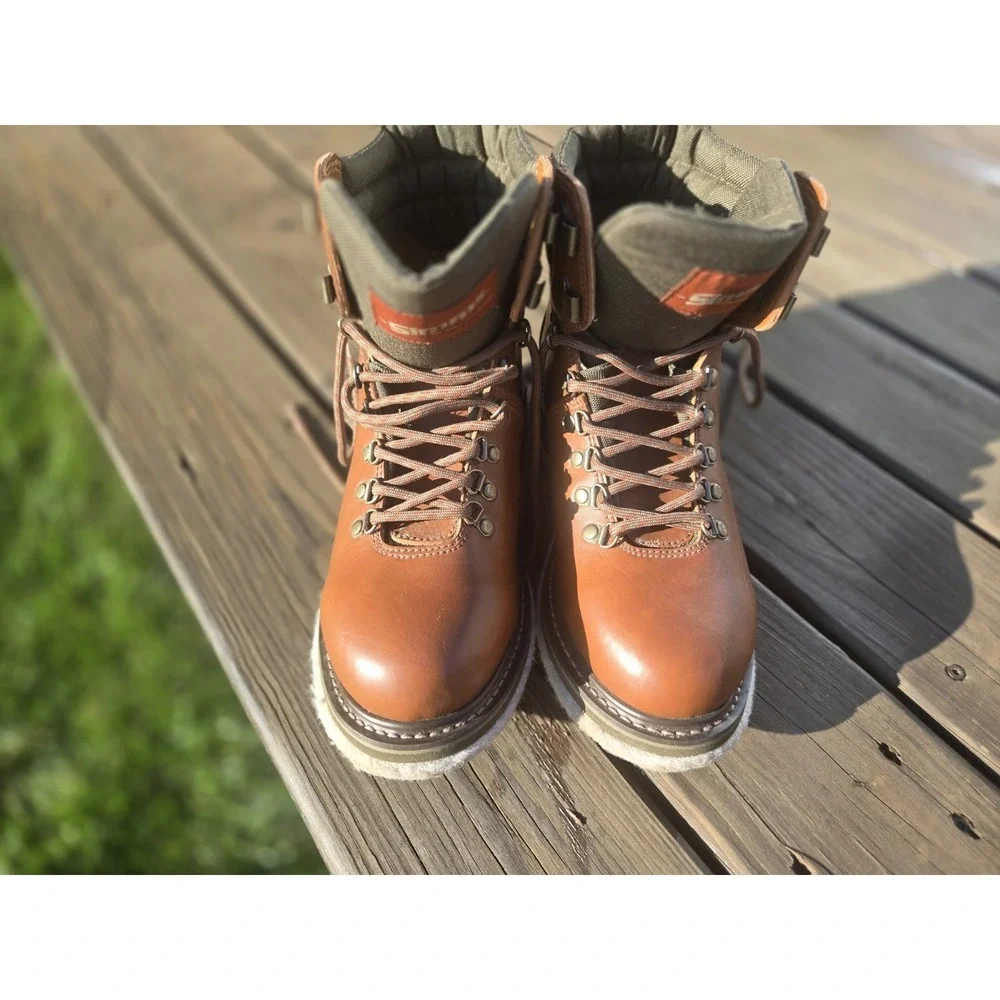 Simms Fly Fishing Wading Boots Felt Sole Brown Leather Men's Size 9 USA Trout